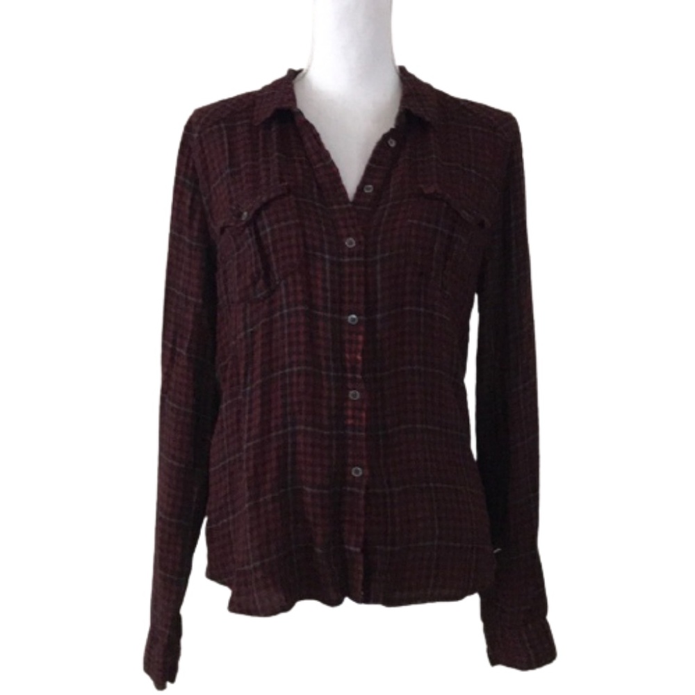 PAIGE Flanel long sleeved button down shirt collar